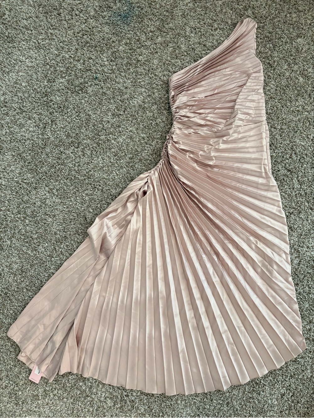 Asymmetrical One-Shoulder Pleated Satin Dress in Dusty Rose